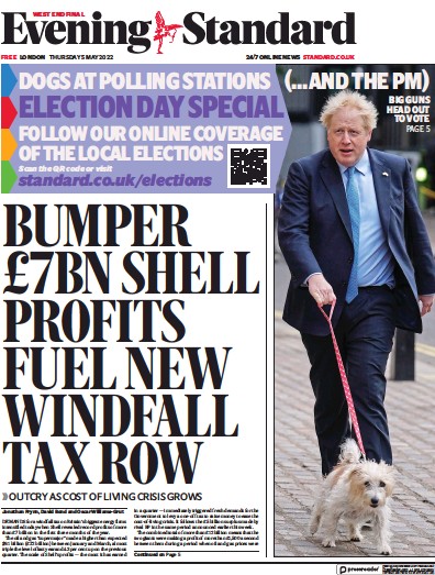 London Evening Standard Newspaper Front Page (UK) for 6 May 2022