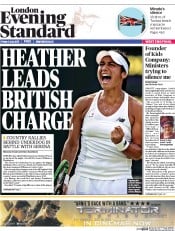 London Evening Standard Newspaper Front Page (UK) for 6 July 2015