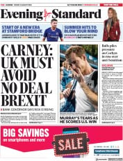 London Evening Standard (UK) Newspaper Front Page for 6 August 2018