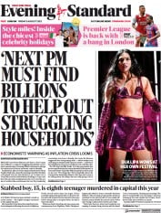London Evening Standard (UK) Newspaper Front Page for 6 August 2022