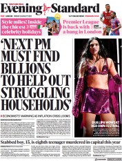 London Evening Standard (UK) Newspaper Front Page for 6 August 2022