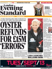 London Evening Standard (UK) Newspaper Front Page for 6 September 2011