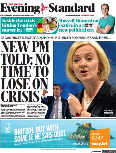 London Evening Standard Newspaper Front Page (UK) for 6 September 2022