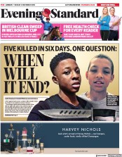 London Evening Standard (UK) Newspaper Front Page for 7 November 2018