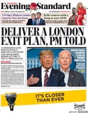 London Evening Standard (UK) Newspaper Front Page for 7 November 2020