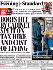 London Evening Standard front page for 7 January 2022
