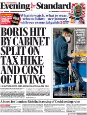 London Evening Standard (UK) Newspaper Front Page for 7 January 2022