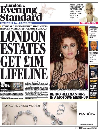 London Evening Standard Newspaper Front Page (UK) for 7 March 2016