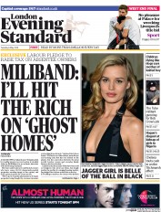 London Evening Standard Newspaper Front Page (UK) for 7 May 2014