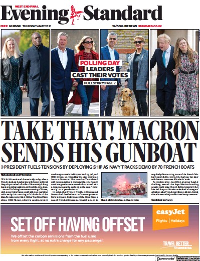 London Evening Standard Newspaper Front Page (UK) for 7 May 2021