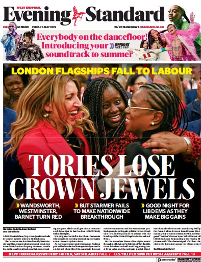 London Evening Standard Newspaper Front Page (UK) for 7 May 2022
