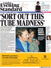 London Evening Standard Newspaper Front Page (UK) for 7 August 2015