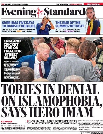 London Evening Standard Newspaper Front Page (UK) for 7 August 2018