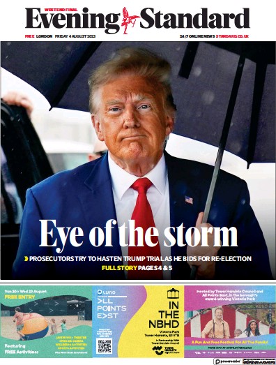 London Evening Standard Newspaper Front Page (UK) for 7 August 2023