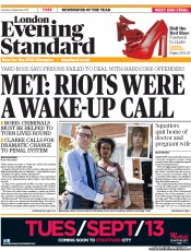 London Evening Standard Newspaper Front Page (UK) for 7 September 2011