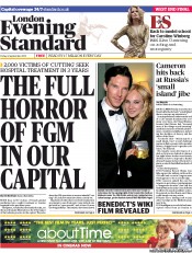London Evening Standard Newspaper Front Page (UK) for 7 September 2013