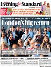 London Evening Standard (UK) Newspaper Front Page for 7 September 2021