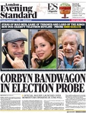 London Evening Standard (UK) Newspaper Front Page for 8 December 2017