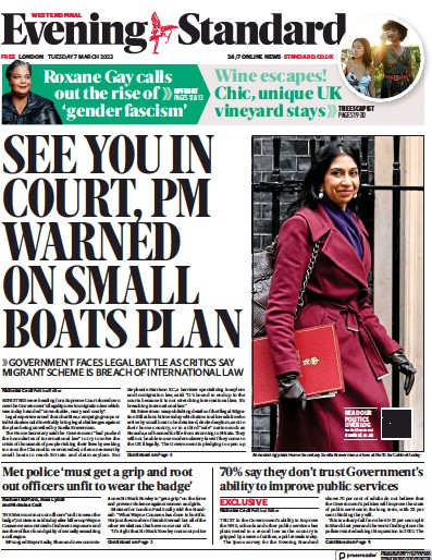 London Evening Standard Newspaper Front Page (UK) for 8 March 2023