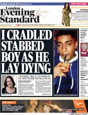 London Evening Standard Newspaper Front Page (UK) for 8 May 2014