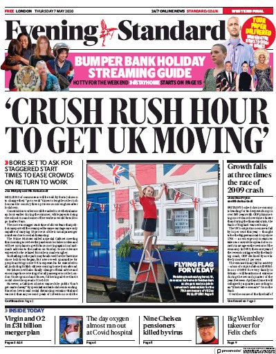 London Evening Standard Newspaper Front Page (UK) for 8 May 2020