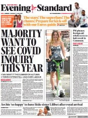 London Evening Standard (UK) Newspaper Front Page for 8 June 2021