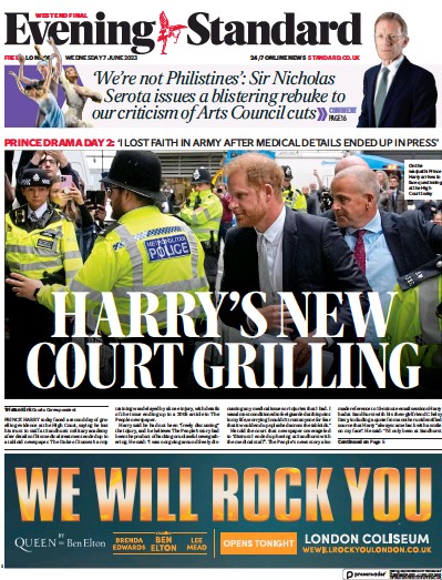 London Evening Standard Newspaper Front Page (UK) for 8 June 2023