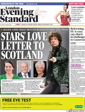 London Evening Standard Newspaper Front Page (UK) for 8 August 2014