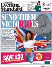 London Evening Standard (UK) Newspaper Front Page for 8 August 2016