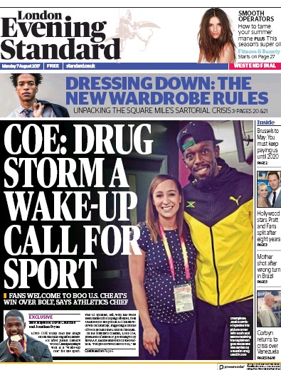London Evening Standard Newspaper Front Page (UK) for 8 August 2017