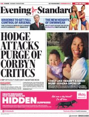 London Evening Standard (UK) Newspaper Front Page for 8 August 2018