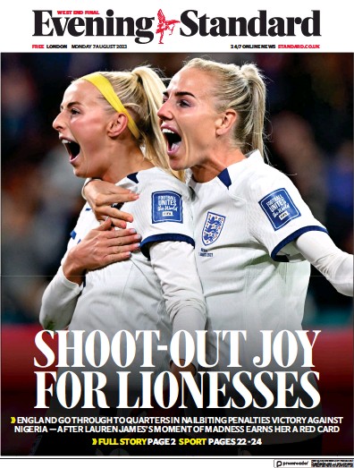 London Evening Standard Newspaper Front Page (UK) for 8 August 2023