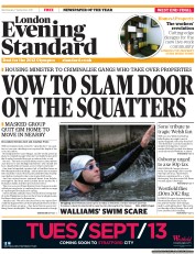 London Evening Standard Newspaper Front Page (UK) for 8 September 2011