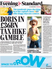 London Evening Standard (UK) Newspaper Front Page for 8 September 2021