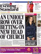 London Evening Standard (UK) Newspaper Front Page for 9 November 2012