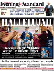 London Evening Standard (UK) Newspaper Front Page for 9 December 2020