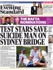 London Evening Standard Newspaper Front Page (UK) for 9 January 2014