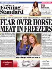 London Evening Standard (UK) Newspaper Front Page for 9 February 2013