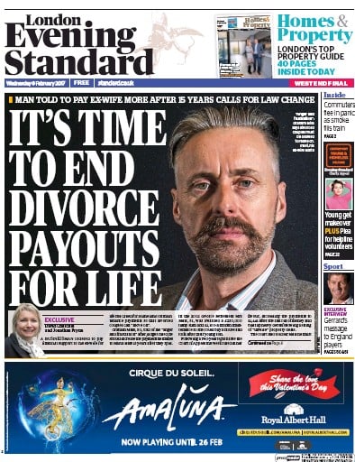 London Evening Standard Newspaper Front Page (UK) for 9 February 2017