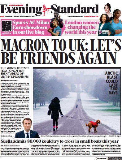 London Evening Standard Newspaper Front Page (UK) for 9 March 2023