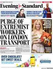 London Evening Standard (UK) Newspaper Front Page for 9 April 2018