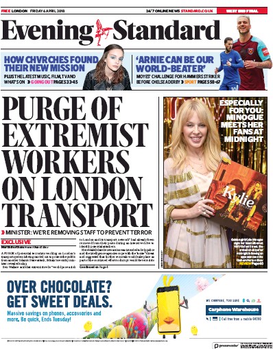 London Evening Standard Newspaper Front Page (UK) for 9 April 2018