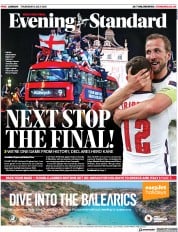 London Evening Standard (UK) Newspaper Front Page for 9 July 2021