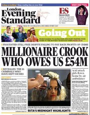 London Evening Standard Newspaper Front Page (UK) for 9 August 2013