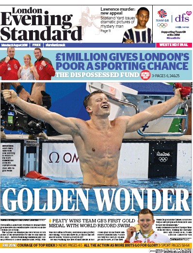 London Evening Standard Newspaper Front Page (UK) for 9 August 2016