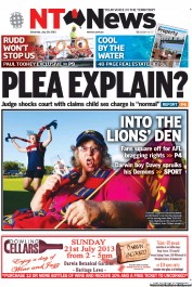NT News (Australia) Newspaper Front Page for 20 July 2013