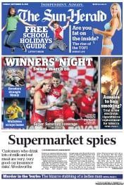 Sun Herald (Australia) Newspaper Front Page for 15 September 2013