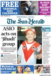 Sun Herald (Australia) Newspaper Front Page for 8 December 2013