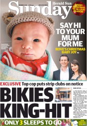 Sunday Herald Sun (Australia) Newspaper Front Page for 22 December 2013