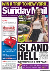 Sunday Mail (Australia) Newspaper Front Page for 4 August 2013